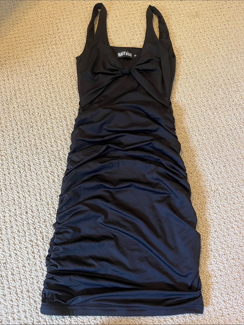 BABYBOO Black Ruched Knot Front Bodycon Dress Extra Small